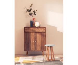 Orsina Stable Blue & Natural Bamboo Round Stool, Industrial Bar Stool For Breakfast, Robust Breakfast Stool in Baby Blue Orsina Baby Blue