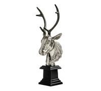 Orsina Stag Head Sculpture With Nickel Finish, Decorative Art Sculpture On Wooden Base, Stag Head Sculpture