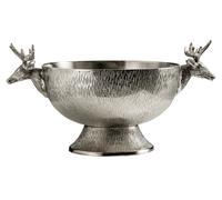 Orsina Stag Punch Bowl, Robust Metal Finish Centrepiece Bowl, Punch Beverage Bowl with Detailed Deer Head Handles in Silver Orsina Silver