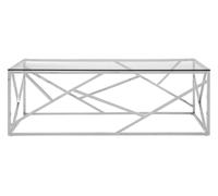 Orsina Stainless Steel Geometric Coffee Table, Rectangular Clear Glass Top with Champagne Gold Legs in Silver Orsina Silver