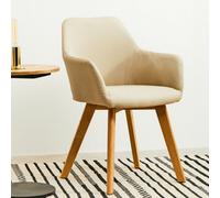Orsina Stone Fabric Chair With Wood Legs, Backrest Dining Chair, Space-Saving Office Accent Chair With Upholstery