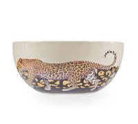 Orsina Stoneware Large Salad Bowl With Intricate Leopard Print,white Bowl With Black & Gold Details, Ideal For Soups