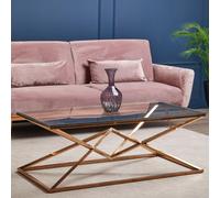 Orsina Stunning Corseted Rose Gold Coffee Table, Geometric Design Display Table, Easily Maintained Decorative Table