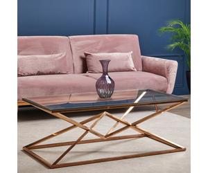 Orsina Stunning Corseted Rose Gold Coffee Table, Geometric Design Display Table, Easily Maintained Decorative Table