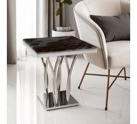 Orsina Stunning White Marble & Gold Side Table, Gold Polished Bedside Table, Square Shaped Table With Marble Top in Silver Orsina Silver