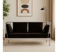 Orsina Sturdy 2 Seat Silver Finish Tapered Arms Sofa, Stylish Mid Century Sofa For Bedroom, Sleek 2 Seater Sofa