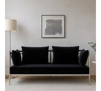 Orsina Sturdy 2 Seat Sofa With Silver Lattice Arms, Stylish Mid Century Sofa For Bedroom, Sleek 2 Seater Sofa