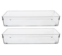 Orsina Sturdy Build Set Of Two Large Kitchen Organisers, Integrated Handle Narrow Storage Boxes For Fridge in Clear Orsina Clear