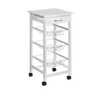 Orsina Sturdy Glenn White Veneer Finish Kitchen Trolley, Compact Build Kitchen Trolley For Entertaining Guests Orsina White