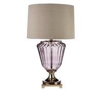 Orsina Sturdy Pleated Glass Table Lamp With Grey Shade, Decorative Bedside Light For Bedroom, Ambient Night Light