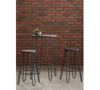 Orsina Sturdy Set Of 3 Black Frame Bar Table Stool Set , Hairpin Stool For Kitchen Counter, Elm Wood Metal Stool
