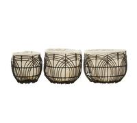 Premier Housewares Rattan Baskets/Black and White Seagrass Baskets Pack of 3/ Handcrafted Rattan Baskets W44 x D44 x H32cm/ Handwoven Baskets