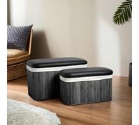 Orsina Sturdy Set Of Bamboo Storage Ottoman, Dual Purpose Lid Ottoman Storage Box, Smart Storage Pouffe For Bedroom
