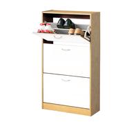 Orsina Sturdy White And Oak Veneer 3 Drawer Shoe Cupboard, Easy Access Shoe Cupboard, Multipurpose Shoe Organizer