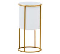 Premier Housewares Small White And Gold Floor Standing Large Planter Indoors Modern Freestanding Plant Pot with Luxe Gold Frame Garden Planters 20cm x 38cm x 20cm