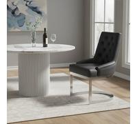 Orsina Stylish Black Faux Leather Dining Chair, Button Tufted Lounge Chair, Kitchen Chair, Modern Chair For Patio