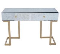 Orsina Stylish Brass Finish Console Table, Livingroom Table With Two Drawers, Lounge Table With Antique Mirror Top