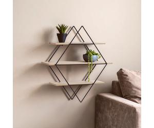 Orsina Stylish Design 3 Tier Rhombus Shelves, Functional Box Shelves For Wall, Durable Wall Storage For Livingroom in Natural Orsina Natural