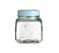 Orsina Stylish Embossed Heart 900Ml Glass Jar With Aqua Blue Lid, Functional Glass Container, Airtight Lid Container