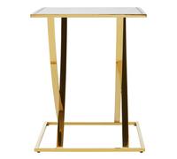 Orsina Stylish Gold Finish Side Table, Glass Mirrored Top Rectangular Bedside Table, Elegant Small Round Table