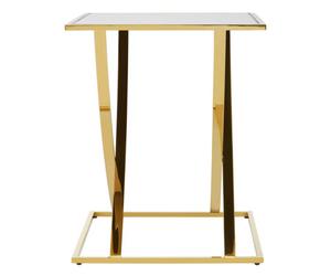 Orsina Stylish Gold Finish Side Table, Glass Mirrored Top Rectangular Bedside Table, Elegant Small Round Table