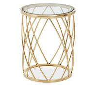 Orsina Stylish Gold Side Table With Clear Glass, Luxurious Gold Finished Bedside Table, Contemporary Round Table
