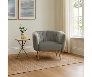 Orsina Stylish Grey Velvet Chair With Gold Finish Legs, Back & Armrest Dining Chair, Easy To Clean Armchair