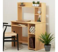 Premier Housewares Home Office Computer Desk, Workstation, Wooden, w90 x d50 x h128cm - Natural