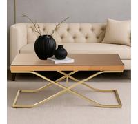 Orsina Stylish Light Brown Coffee Table For Sitting Area, Modern Rectangular Decorative Coffee Table With Glass Top