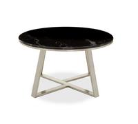 Orsina Stylish Round Coffee Table With Black Marble Top, Silver Finish Decorative Table, Spacious Coffee Table