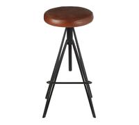 Orsina Stylish Round Leather Stool, Comfortable Leather Upholstered Bar Stool, Sturdy Metal Kitchen Stool in Brown Orsina Brown