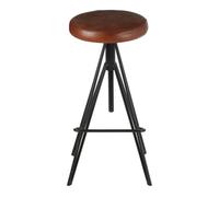 Orsina Stylish Round Leather Stool, Comfortable Leather Upholstered Bar Stool, Sturdy Metal Kitchen Stool