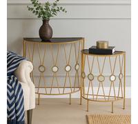 Interiors By Ph Console Tables Black Glass / Gold Metal Set Of 2 / Half Moon