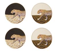 Orsina Stylish Set of 4 Coasters, Black & White Leopard Design Coasters With Gold Detailing, Stoneware Coasters Orsina Multicolor