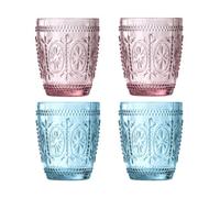 Premier Housewares Fleur Glass Tumblers, Pink/Blue, 8 x 8 x 10 cm