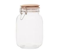 Premier Housewares Midsize 1550 Ml Square Crystal Glass Exquisite Storage Jar For Kitchen With Round Wooden Lid And Clip Lock Clasp, W11 x D11 x H21 cm
