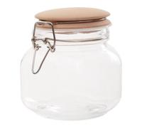 Premier Housewares Midsize 800 Ml Square Crystal Glass Exquisite Storage Jar For Kitchen With Round Wooden Lid And Clip Lock Clasp, W11 x D11 x H13 cm