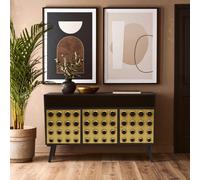 Orsina Stylish Three-Drawer Mango Wooden Sideboard, Mid-Century Modern Side Board for Living Room Organization in Gold Orsina Gold
