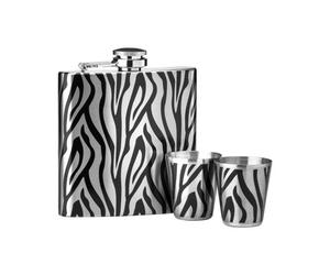 Orsina Stylish Zebra Design Hip Flask Set, Durable Hip Flask For Men, Glamorous Design Alcohal Flask For Everyone