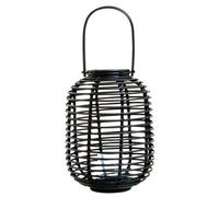 Orsina Sustainable Small Black Natural Rattan Lantern, Rounded Modern Black Candle Lantern, Versatile Lantern