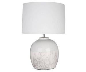 Orsina Table Lamp, Stacked Ceramic Pebble Base In Neutral Tones, Tapered Fabric Shade For Soft Ambient Light,