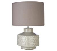 Orsina Table Lamp, Textured Ceramic Base With Gloss Grey Finish, White Fabric Shade Provides Soft Ambient Light Orsina Grey