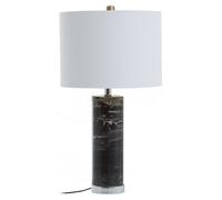 Orsina Table Lamp With Chrome Finish Base, Black Marble Column & Ivory Shade, Lightweight Lighting For Side Table