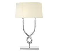 Orsina Table Lamp With Cross Base, High Gloss Nickel Finish Steel Frame, White Cotton Shade, Twisted Design Lighting
