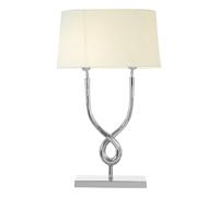 Orsina Table Lamp with Cross Base, High Gloss Nickel Finish Steel Frame, White Cotton Shade, Twisted Design Lighting in Silver Orsina Silver