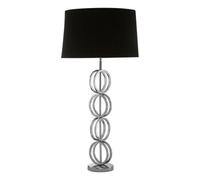 Orsina Table Lamp With Multi Ring Chain Base, High Gloss Nickel Stainless Steel Pedestal, Luxe Black Fabric