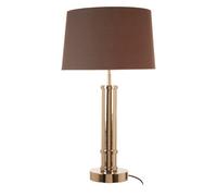 Orsina Table Lamp With Wide Tubular Pillar Base, High Gloss Nickel Coating, Grey Fabric Tapered Shade