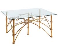 Orsina Table With Bamboo Design Legs, Glass Topped Rectangular Accent Table, Decorative Metallic Table For Patio