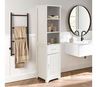 Orsina Tall White Display Cabinet With Drawer & Shelves, Narrow Storage Unit, White Storage Cabinet For Daily Use Orsina White