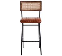 Orsina Tan Leather Bar Chair, Retro Cane Webbed Backrest With Channel Tufting, Genuine Leather Padded Seat in Brown Orsina Brown